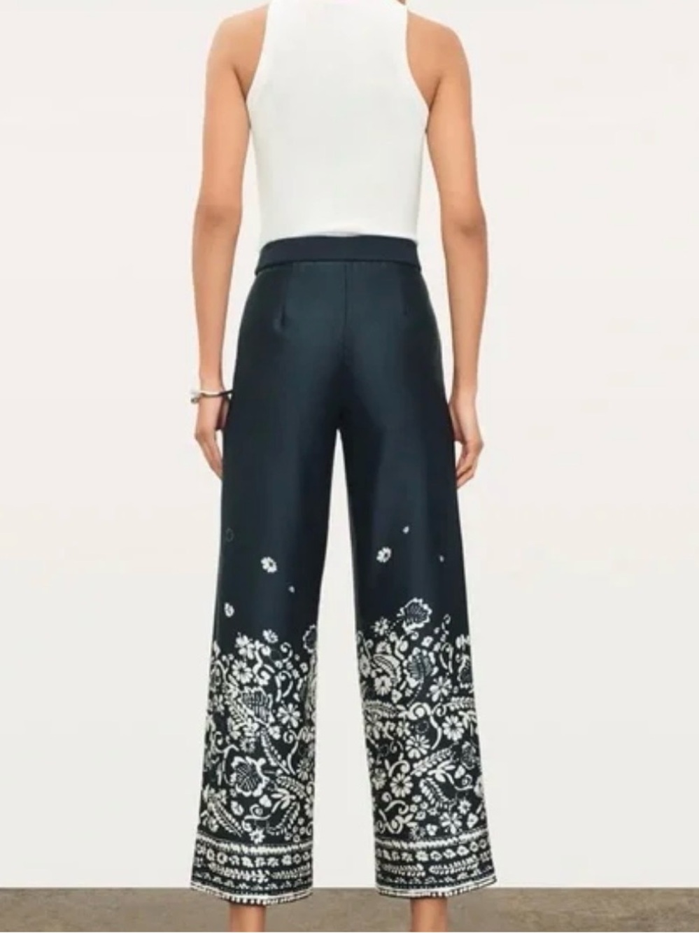 Donna Karan Navy Straight-Leg Pants with Subtle Black Trim